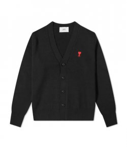 Small Red Ami De Coeur Black Merino Wool Cardigan