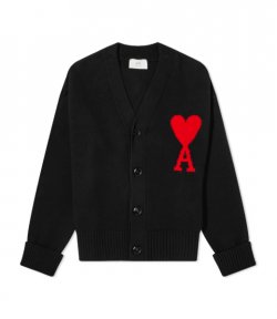 Red Ami De Coeur Black Merino Wool Cardigan
