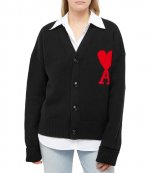 Red Ami De Coeur Black Merino Wool Cardigan