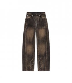 Distressed Brown Overdye Ballon Jean Moto Front To Back Zip