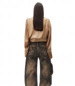Distressed Brown Overdye Ballon Jean Moto Front To Back Zip