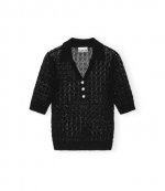 Black Pointelle Knit Short Sleeve
