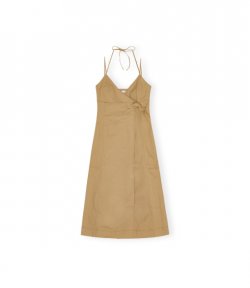 Herrigbone Canvas Strap Beige Maxi Dress
