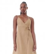 Herrigbone Canvas Strap Beige Maxi Dress