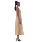 Herrigbone Canvas Strap Beige Maxi Dress