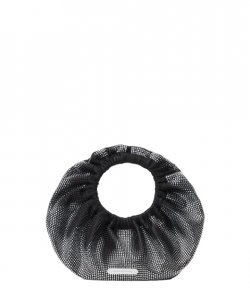 Black/White Rhinstone Crescent Mini Top Handle Bag
