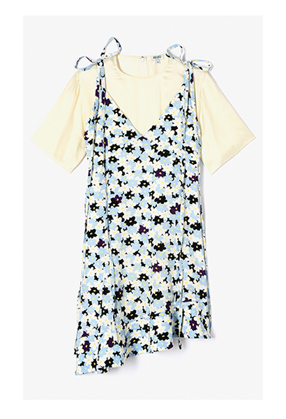 KENZO ASYMMETRIC SLIP RUFFLED DRESS