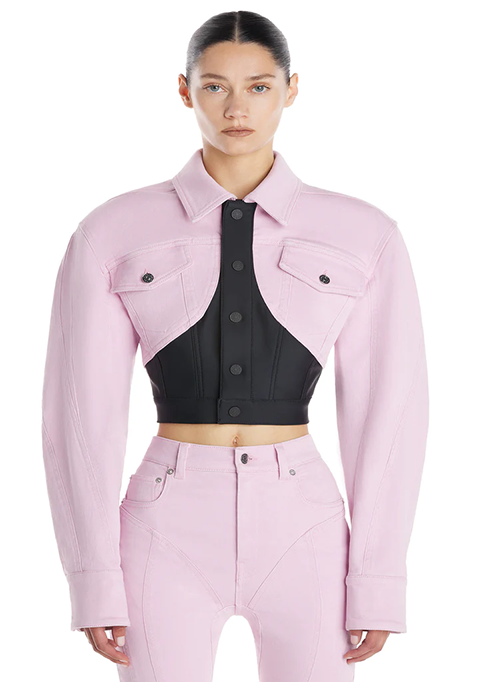 Cropped Pink Denim Jacket