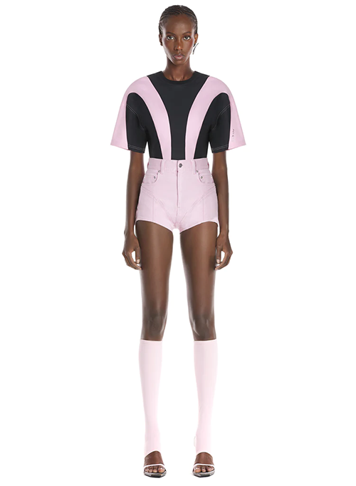 Bi-Material Pink Black Spiral Shorts