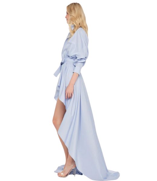 Hi Low Super OS BF NK Misty Blue Shirt Flared Gown