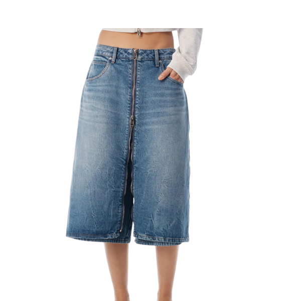 Vintage Marble Blue Zip Front Midi Jeans Skort
