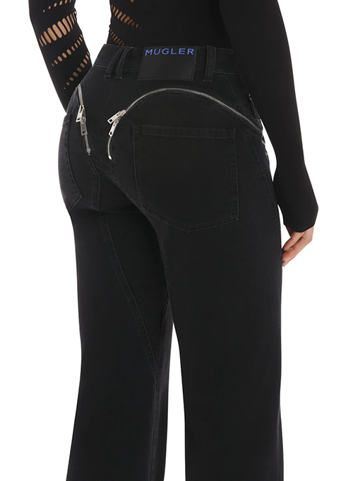 Black Cuffed Zipper Jeans