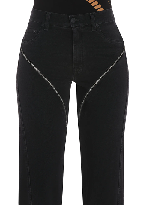 Black Cuffed Zipper Jeans