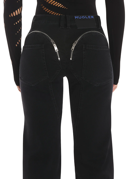 Black Cuffed Zipper Jeans