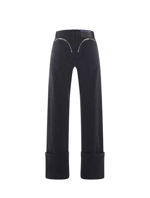 Black Cuffed Zipper Jeans