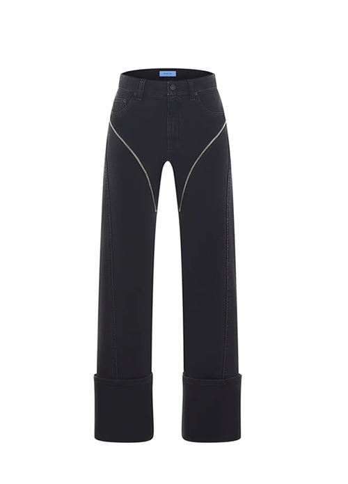 Black Cuffed Zipper Jeans