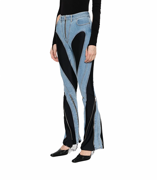 Zipped Bi-Material Jeans