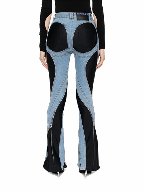 Zipped Bi-Material Jeans
