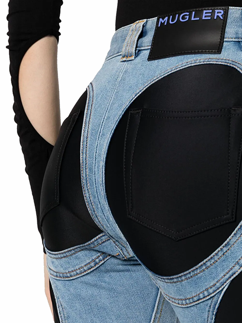 Zipped Bi-Material Jeans