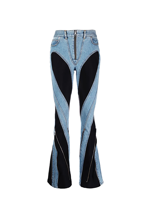 Zipped Bi-Material Jeans