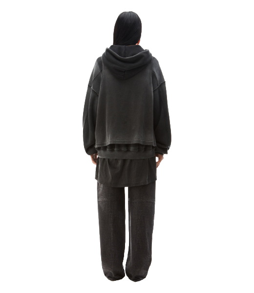 Oversized Unisex Triple Layer Washed Black Hoodie