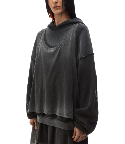 Oversized Unisex Triple Layer Washed Black Hoodie