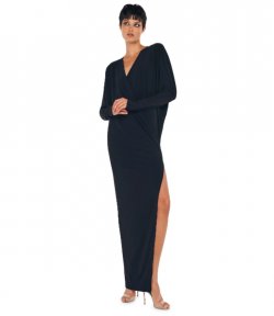 Dolman Wrap Black Gown W Side Slit