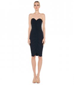 Black Strapless Shirred Front Dress To Knee