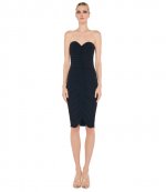 Black Strapless Shirred Front Dress To Knee