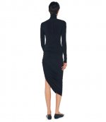 Black Longsleeve Turtleneck Side Drape Dress To Midcalf