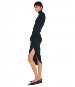 Black Longsleeve Turtleneck Side Drape Dress To Midcalf
