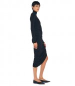 Black Longsleeve Turtleneck Side Drape Dress To Midcalf