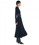 Black Ls Shoulder Pad V Neck Flared Dress to Midcalf