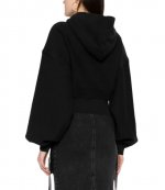 Faded Black Cropped Zip Up Hoodie With Branded Seam Label