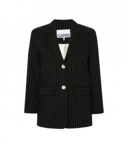 Stripe Suiting Boxy Black Blazer