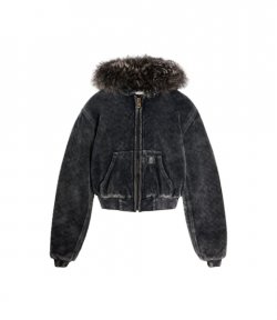 Velour Workwear Hoodie With Shearling Trim Hood