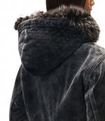 Velour Workwear Hoodie With Shearling Trim Hood