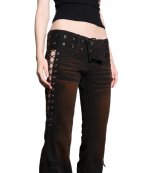 Black Belted Distressed Pants Rust