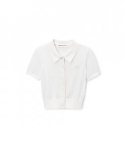 Cropped Polo Cardigan With Embroidered Logo