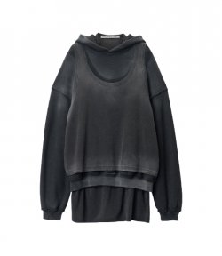 Oversized Unisex Triple Layer Washed Black Hoodie