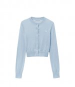 Cropped Crew Neck Ariel Blue Cardigan With Embrodered Logo