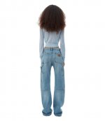 Cropped Crew Neck Ariel Blue Cardigan With Embrodered Logo