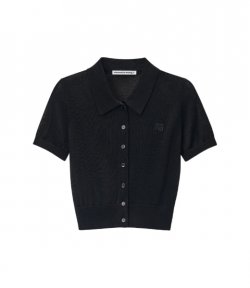 SS Polo Black Cardigan With Embroidered Logo
