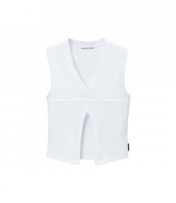 White Double V Neck Tank Top
