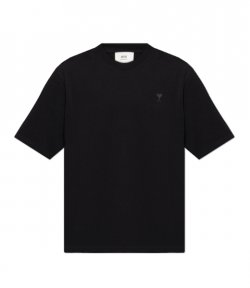 Black Cotton Tonal Ami De Coeur T-Shirt