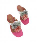 Pom Pom T-Bar Multicolour Suede Flat Sandals