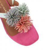 Pom Pom T-Bar Multicolour Suede Flat Sandals