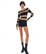 Sliced Long Sleeve Pickleball Black Nude Mesh Mini Dress