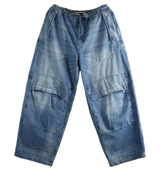 Tinted Medium Indigo Low Rise Oversized Cargo Pants