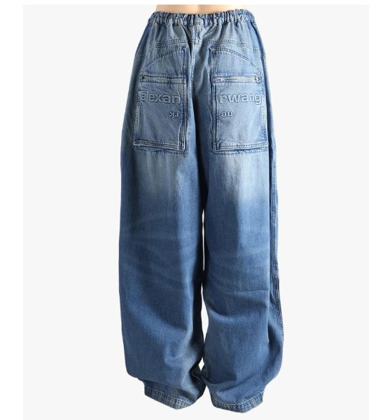 Tinted Medium Indigo Low Rise Oversized Cargo Pants